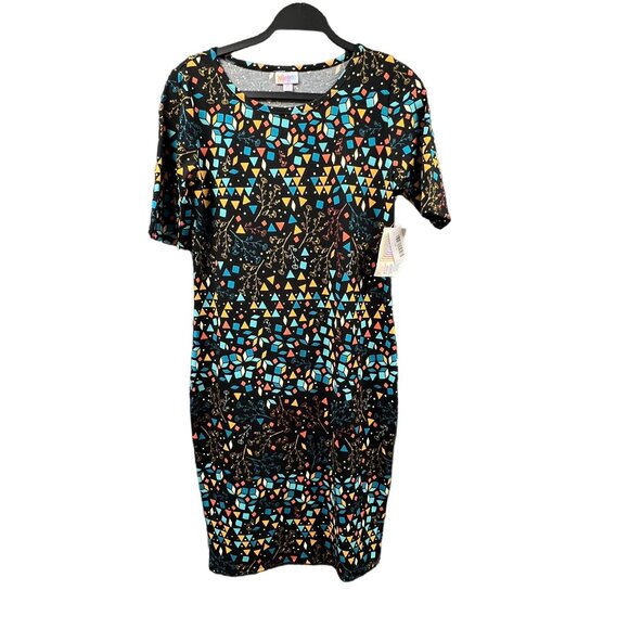 LuLaRoe Dress Women Medium‎ Geometric Floral Scoop Neck Multicolor Stretchy - Picture 1 of 13